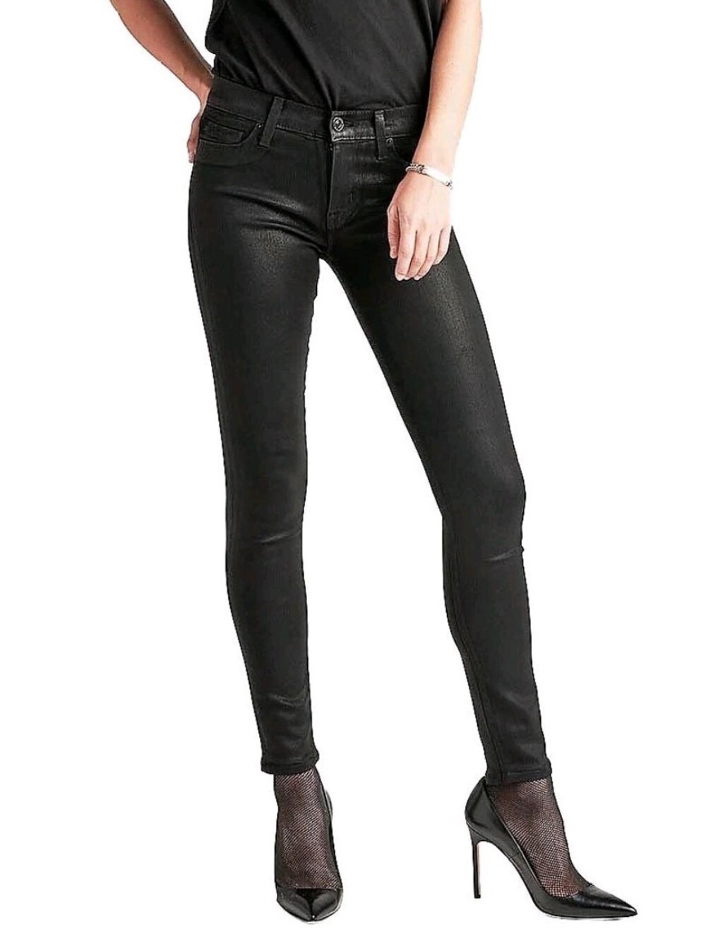 Hudson Nico Super Skinny Jeans 27" Black Coated Wash Mid-Rise Women's Metallic
